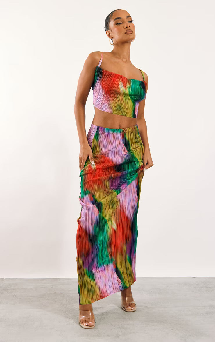 Abstract Print Skirt Set