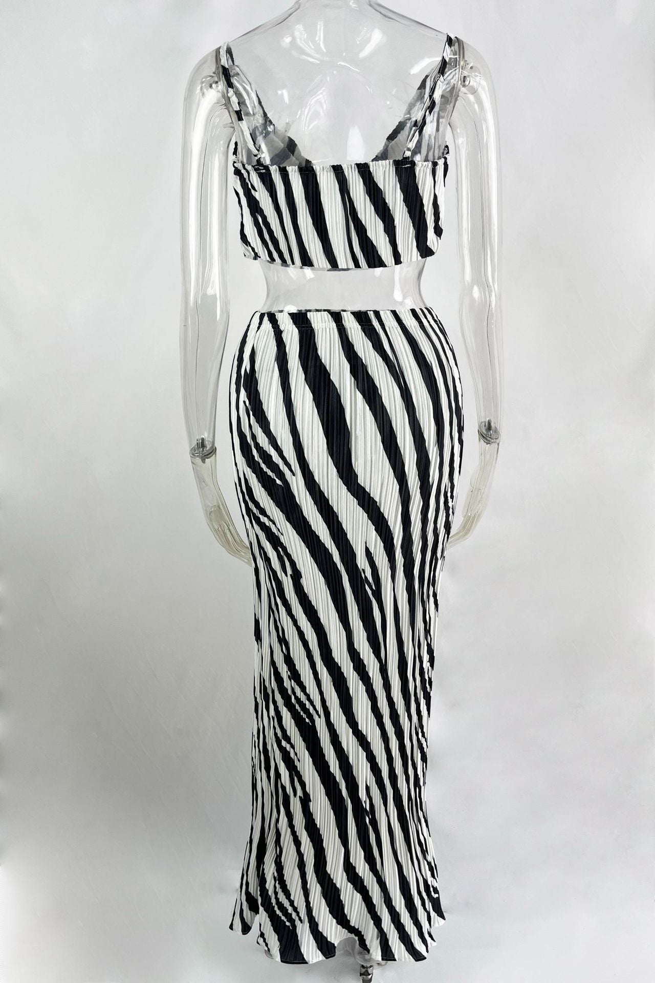 Black and White Crop Top and Skirt Set
