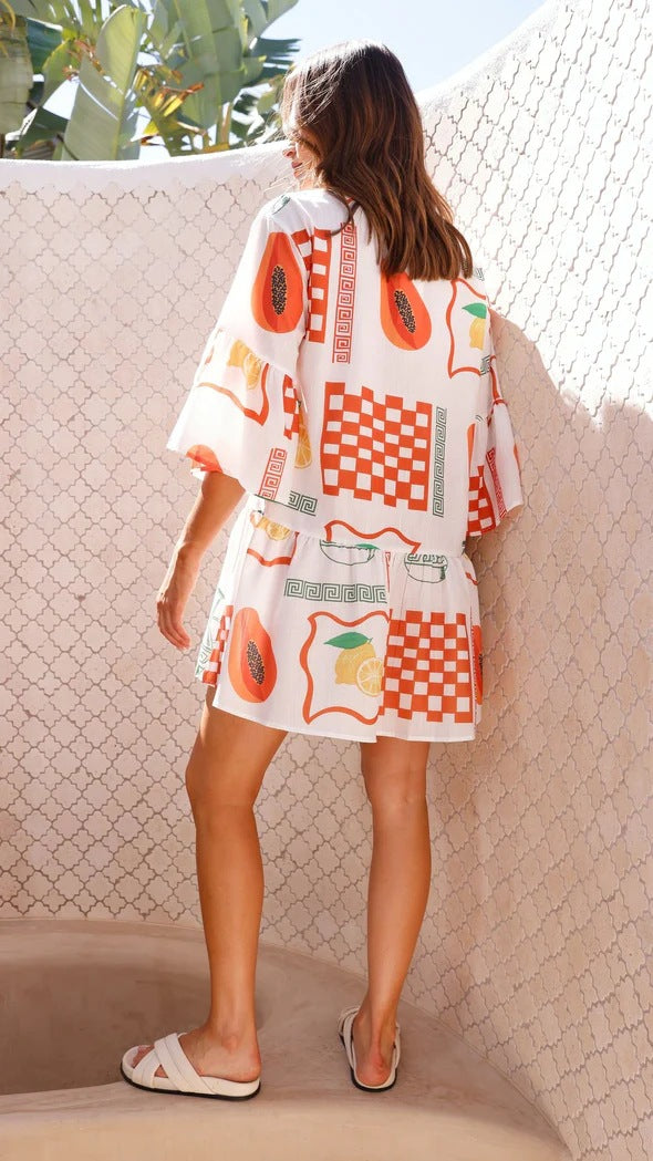 Printed Flared Shirt Dress