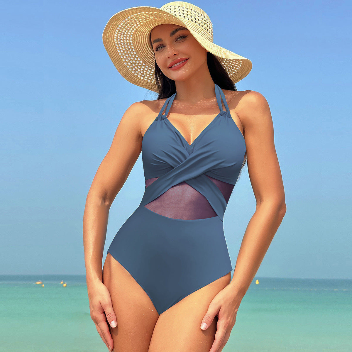 Halter Neck Mesh One Piece Swimsuit