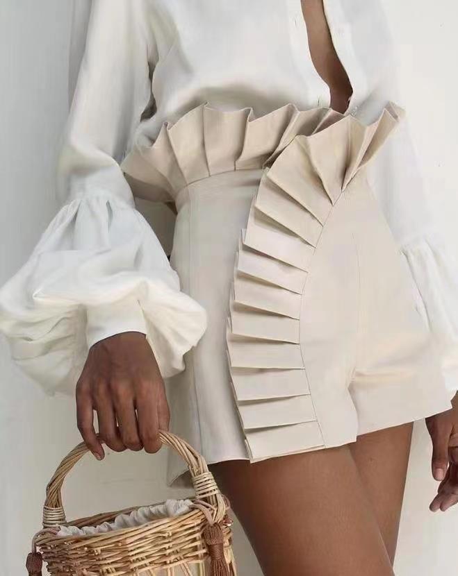 Pleated High Waist Shorts