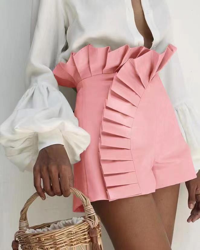 Pleated High Waist Shorts