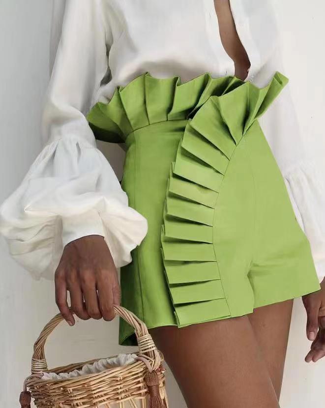 Pleated High Waist Shorts