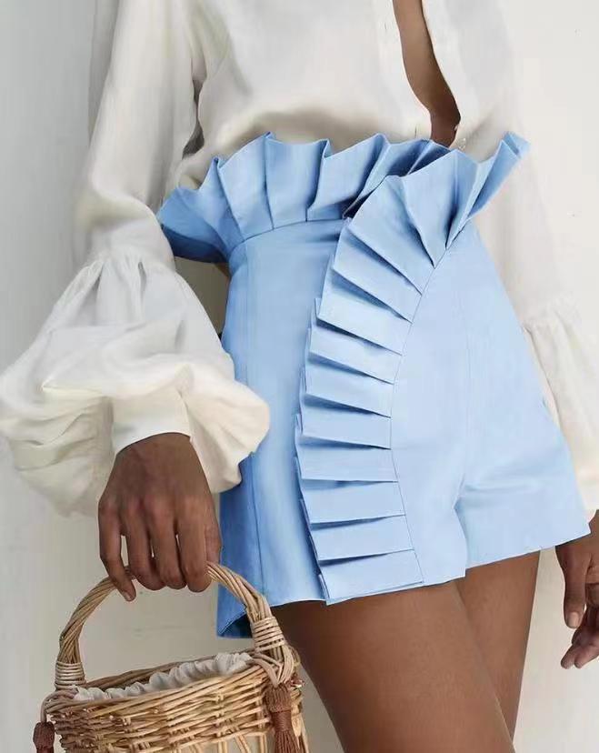 Pleated High Waist Shorts