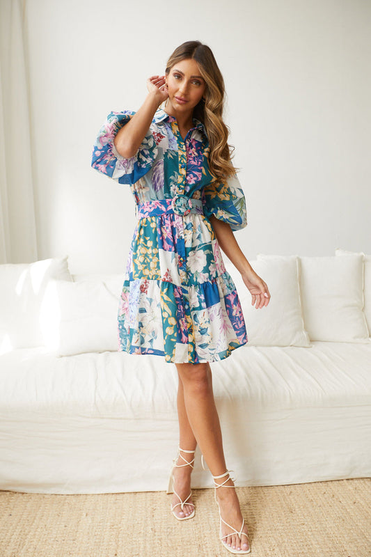 Floral Print Belted Summer Dress
