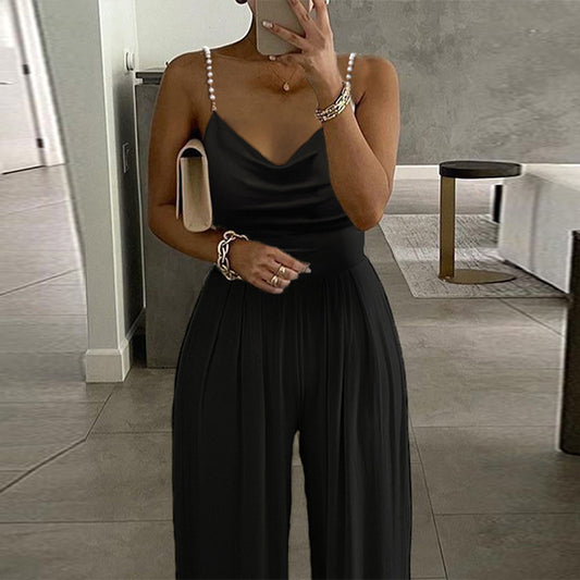 Cowl neck Jumpsuit with Pearl Straps