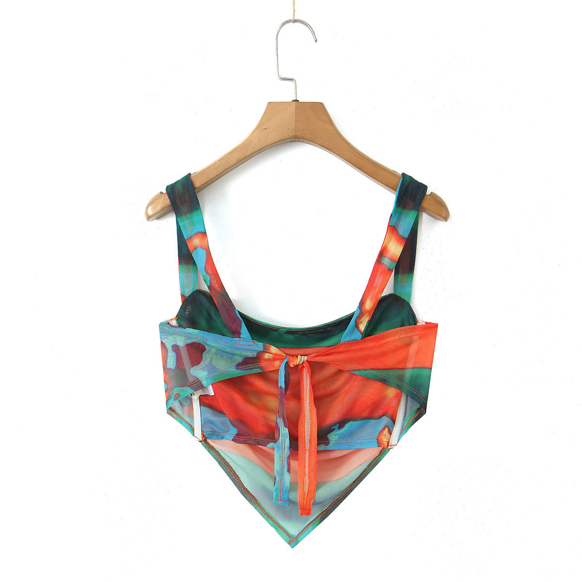 Orange and Blue Abstract Print Backless Top