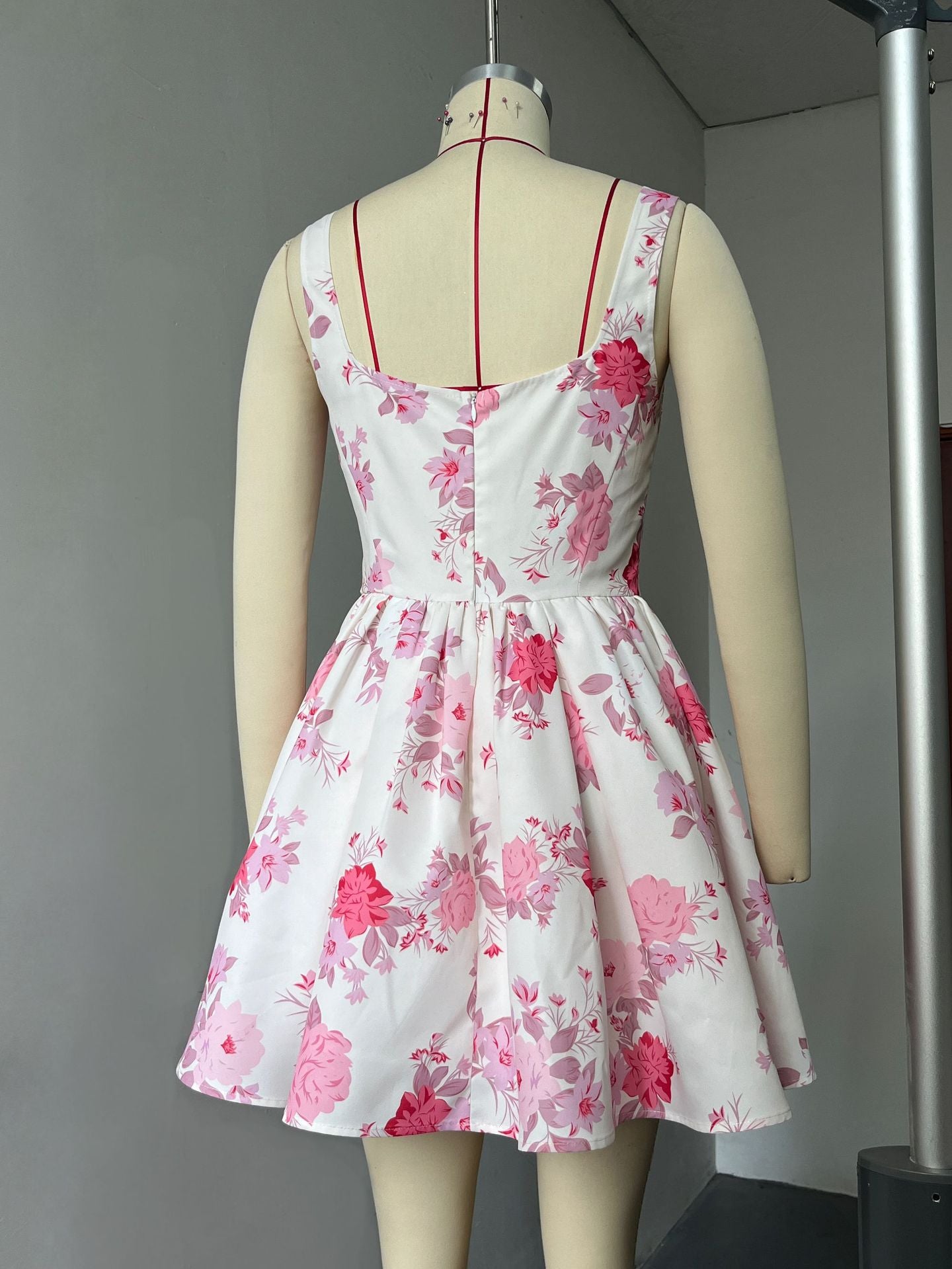 Pink and White Floral Flared Dress