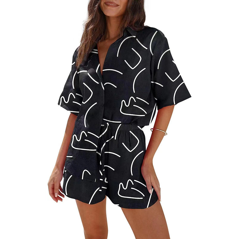 Abstract Print Shirt and Shorts Set