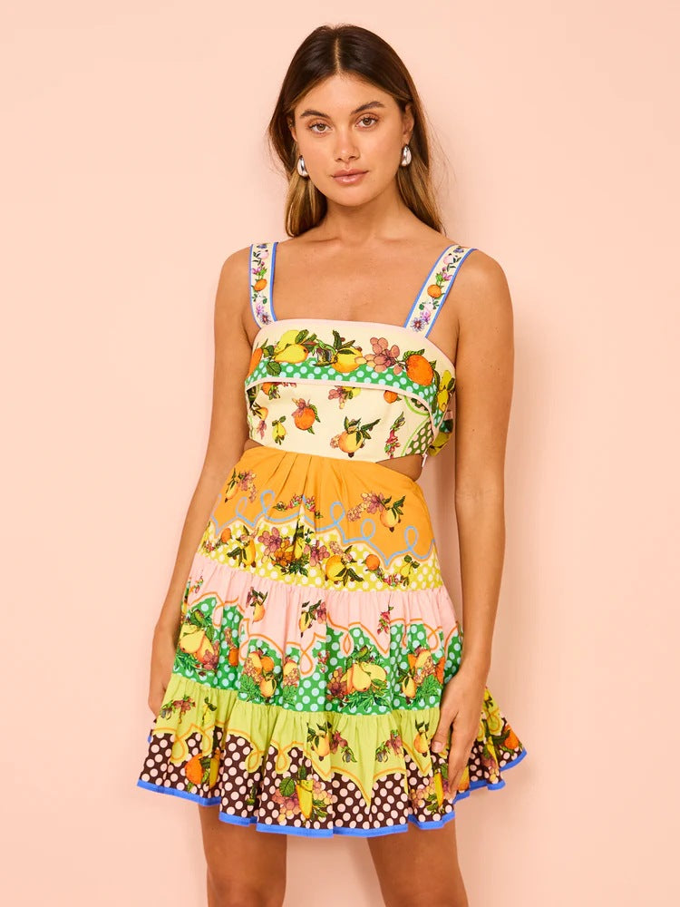 Fruits of Summer Printed Cut-Out Dress