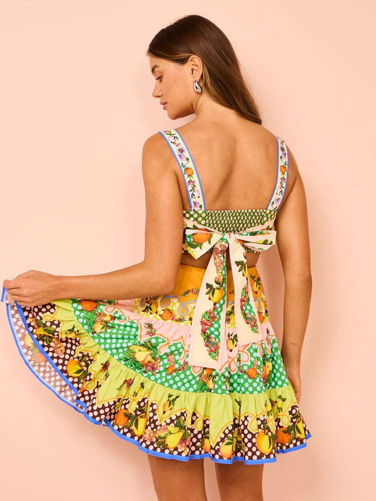 Fruits of Summer Printed Cut-Out Dress