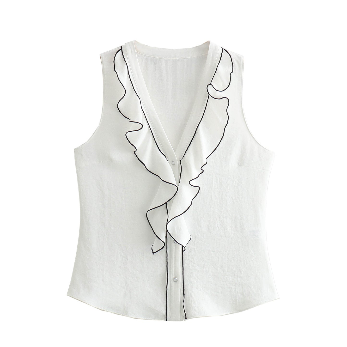 White Ruffle Front Sleeveless Top