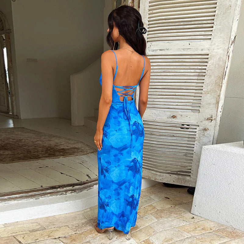 Shades of Blue Floral Maxi Dress