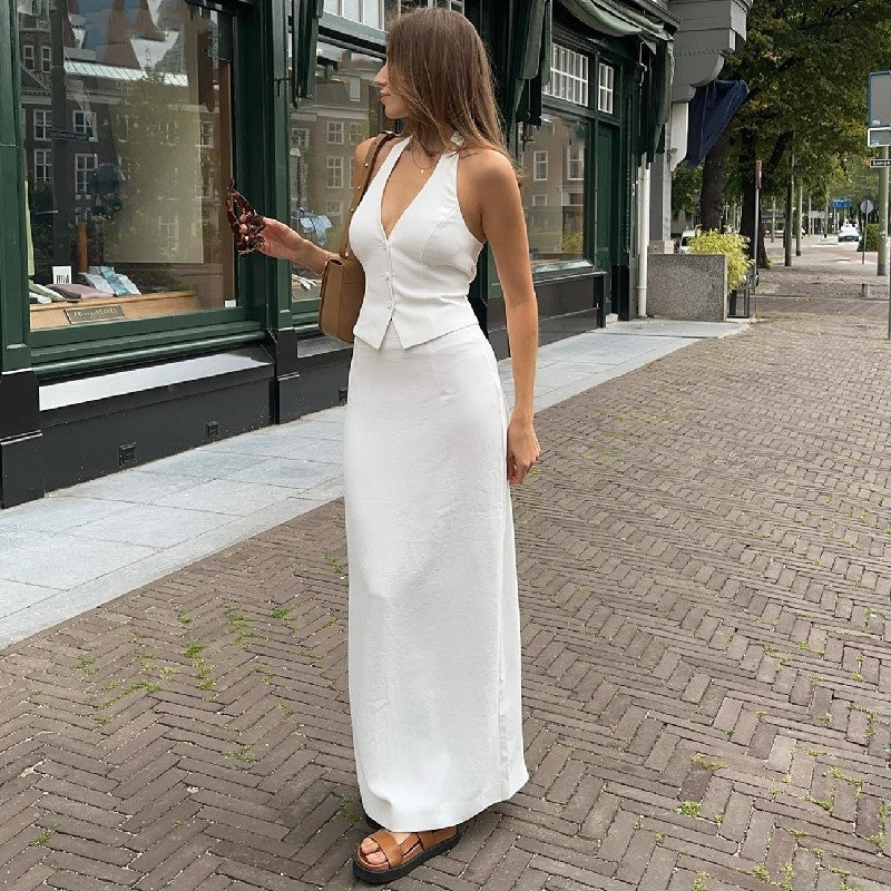 White Vest and Maxi Skirt Set