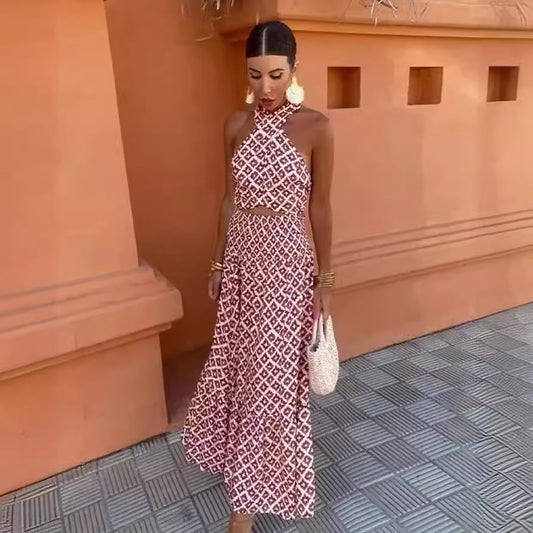 Red and White Crop Top and Skirt Set