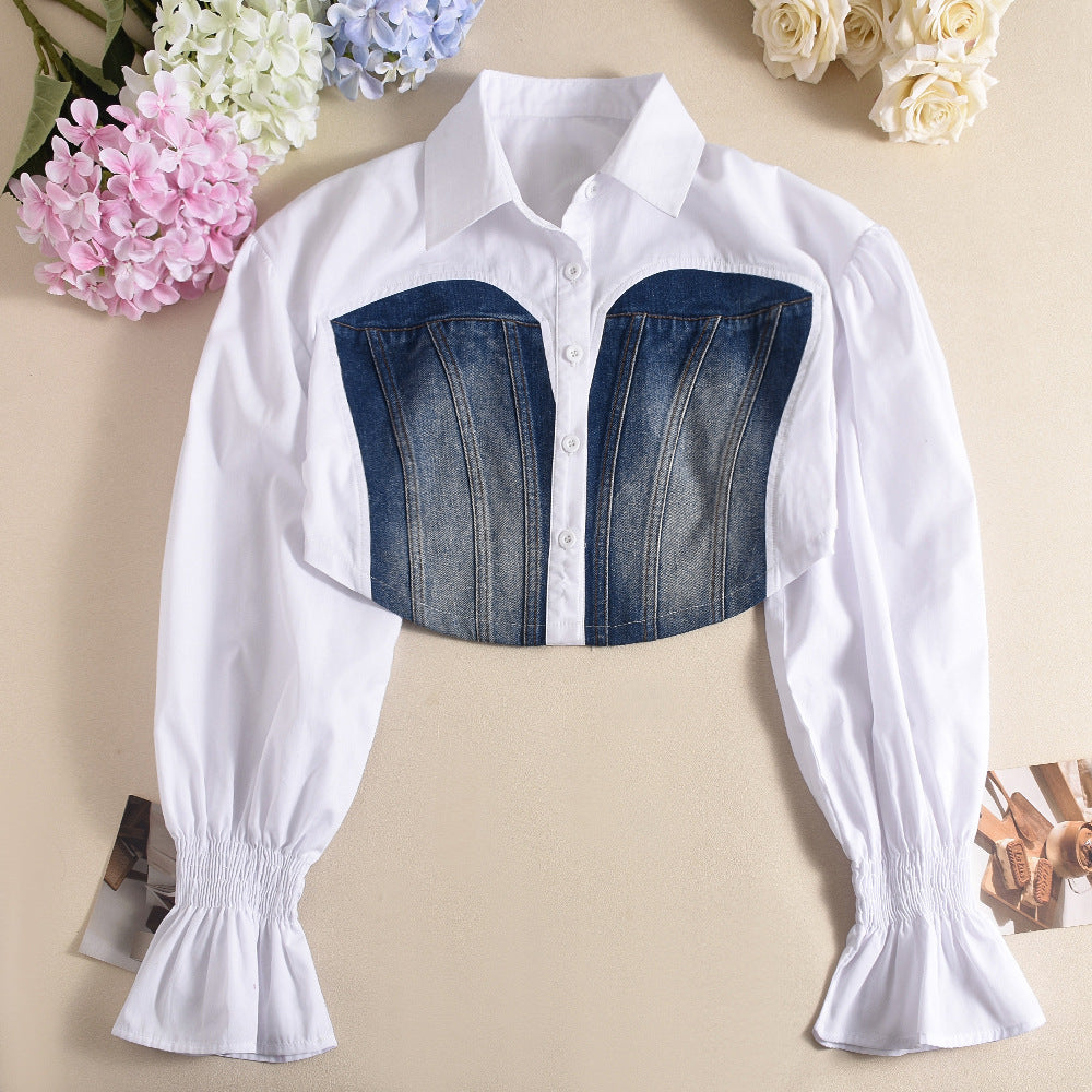 Denim Patchwork Crop Shirt