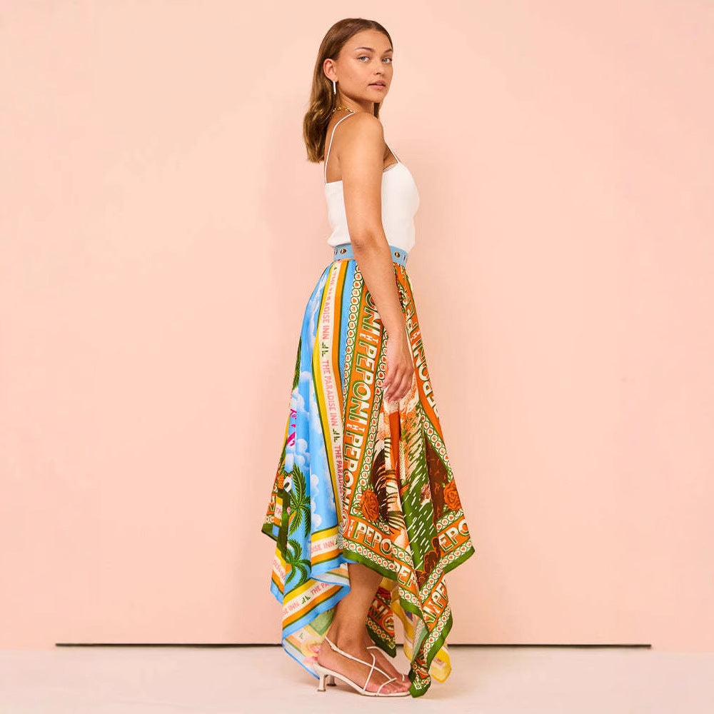 Asymmetrical Printed Maxi Skirt