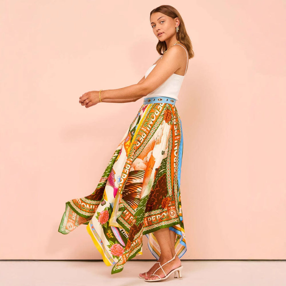 Asymmetrical Printed Maxi Skirt