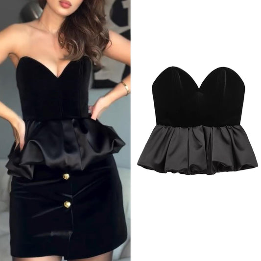 Black Strapless Peplum Top