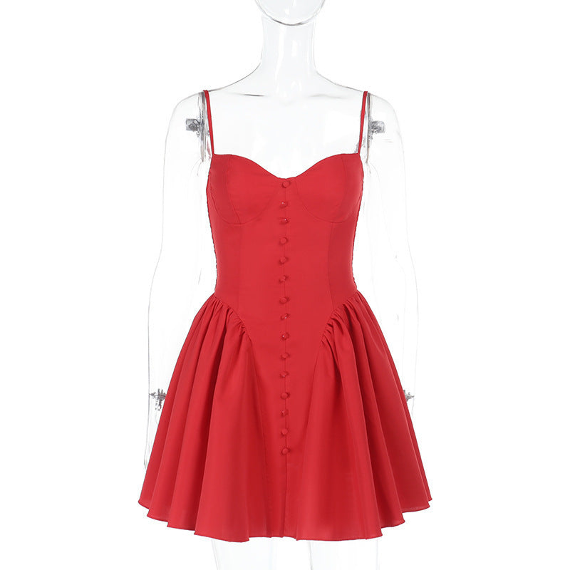 Red Flared Drop Waist Dress