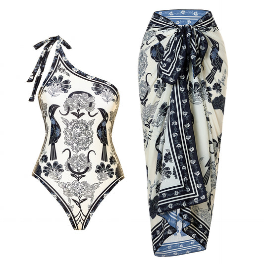 One Shoulder Leopard Print Swimsuit with Cover-Up (Copy)