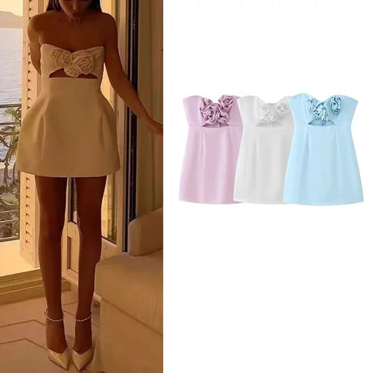 Floral Applique Cut-Out Dress