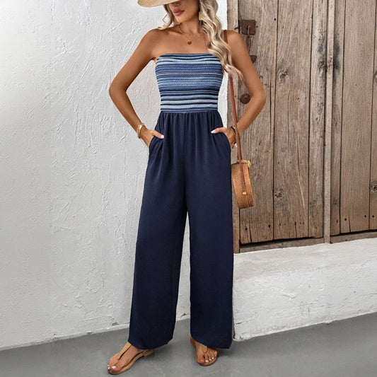 Navy Blue Strapless Jumpsuit