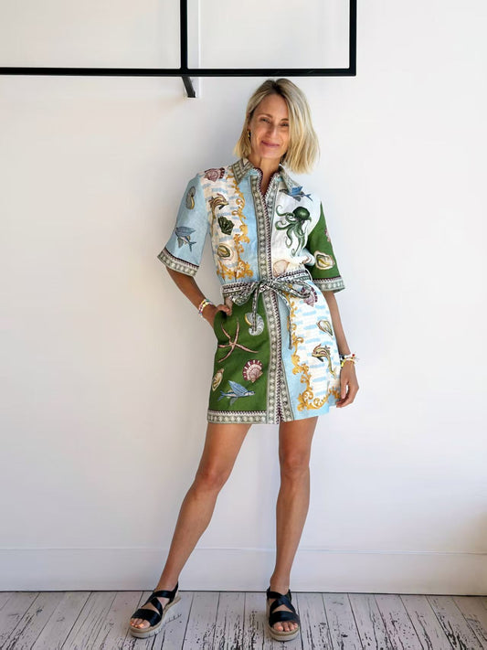 Coastal Dreams Half Sleeve Shirt Dress