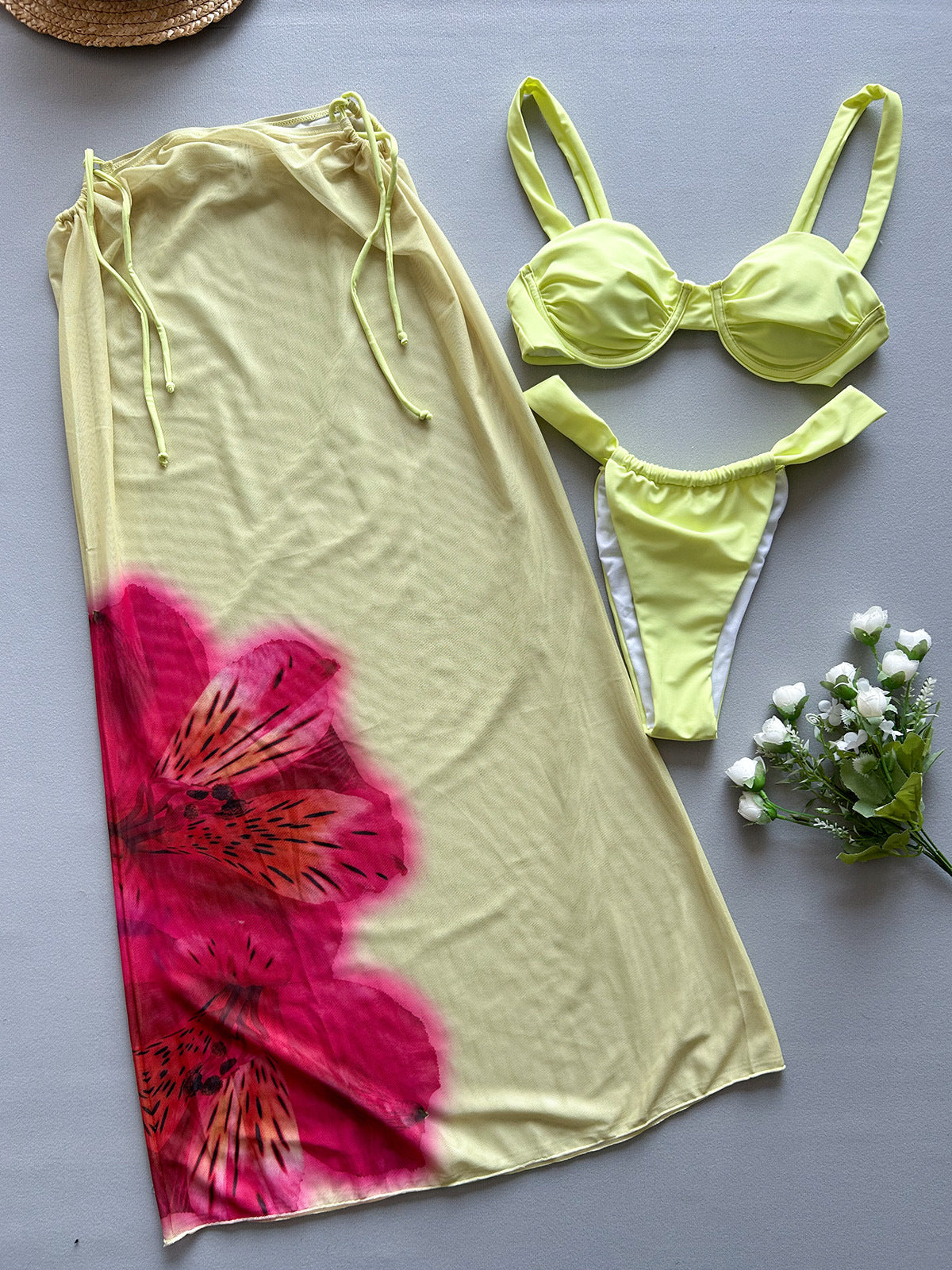 Lemon Yellow Bikini and Cover Up Set