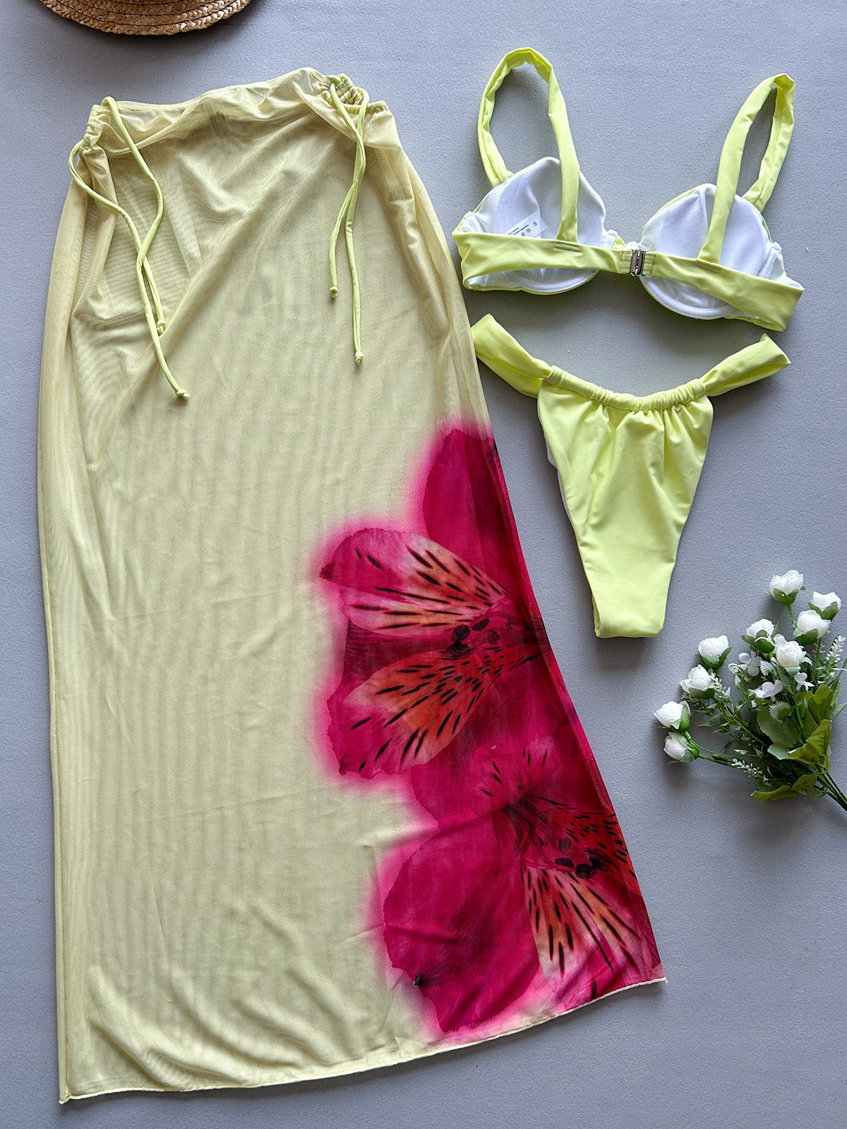 Lemon Yellow Bikini and Cover Up Set