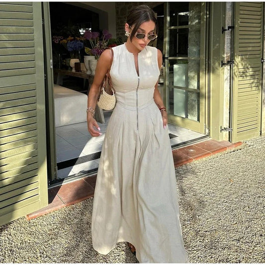 Sleeveless Zippered Maxi Dress