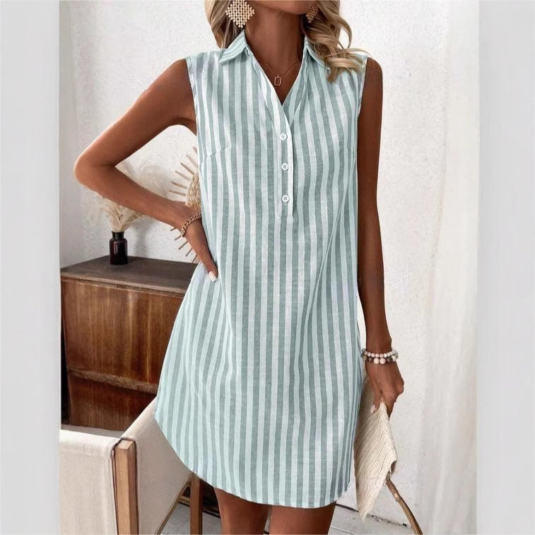 Coastal Stripes Sleeveless Shirt Dress