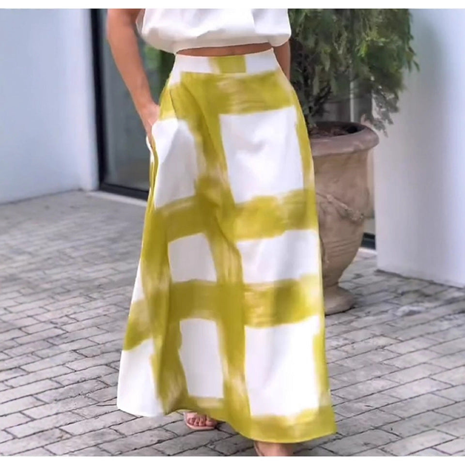 Brush Stroke Plaid Maxi Skirt
