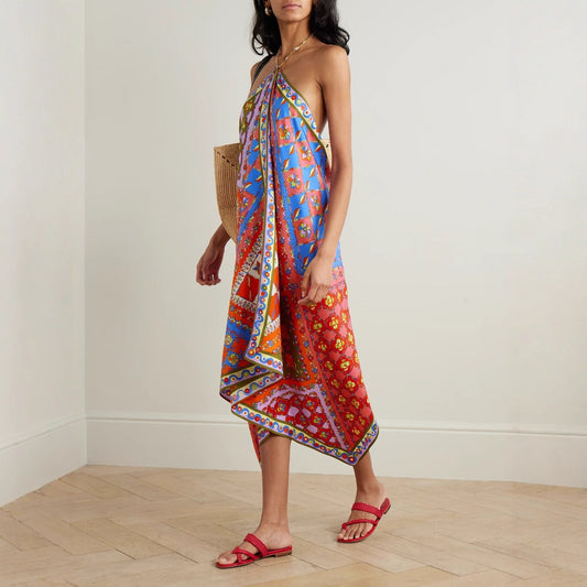 Riviera Escape Halter Neck Scarf Dress