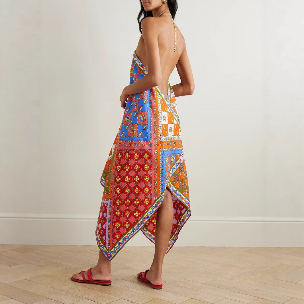 Riviera Escape Halter Neck Scarf Dress