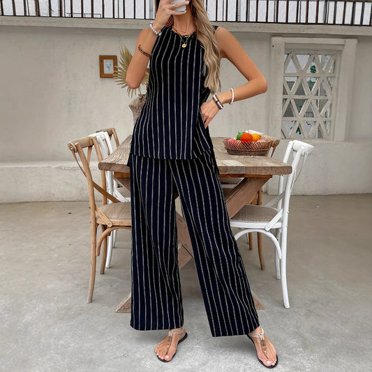 Sleeveless Striped Pant Set