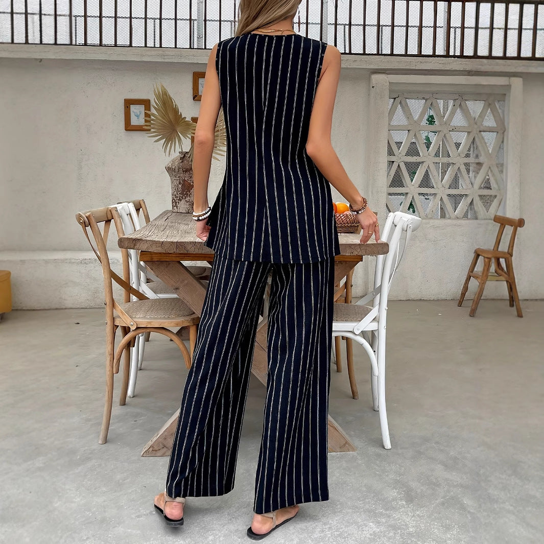 Sleeveless Striped Pant Set