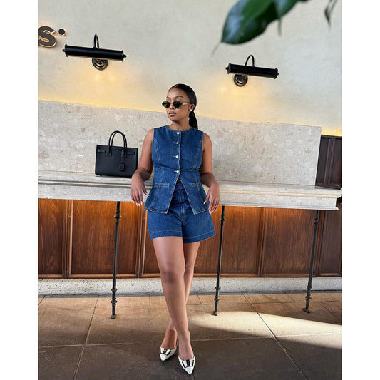 Sleeveless Denim Shorts Set