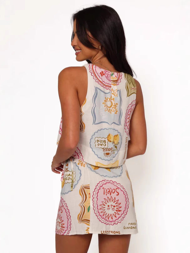 Ciao Bella Printed Crop Top and Skirt Set