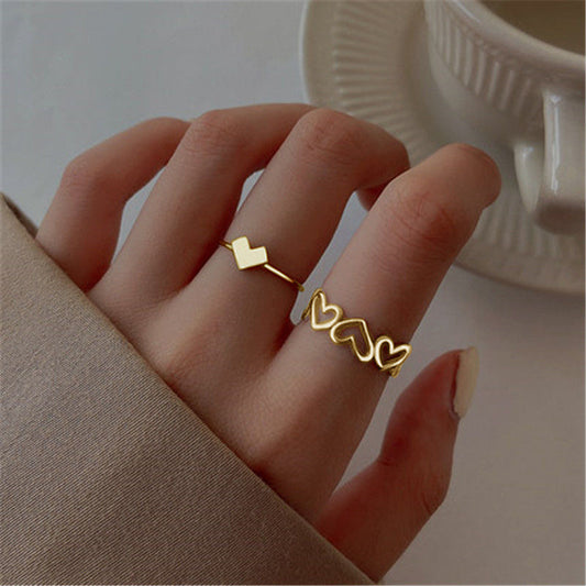 Gold Hollow Out Heart Ring Set