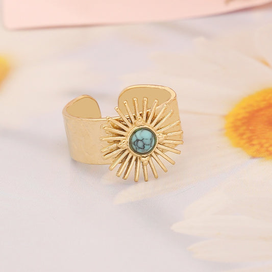 Turquoise Inlaid Gold Ring in Stainless Steel