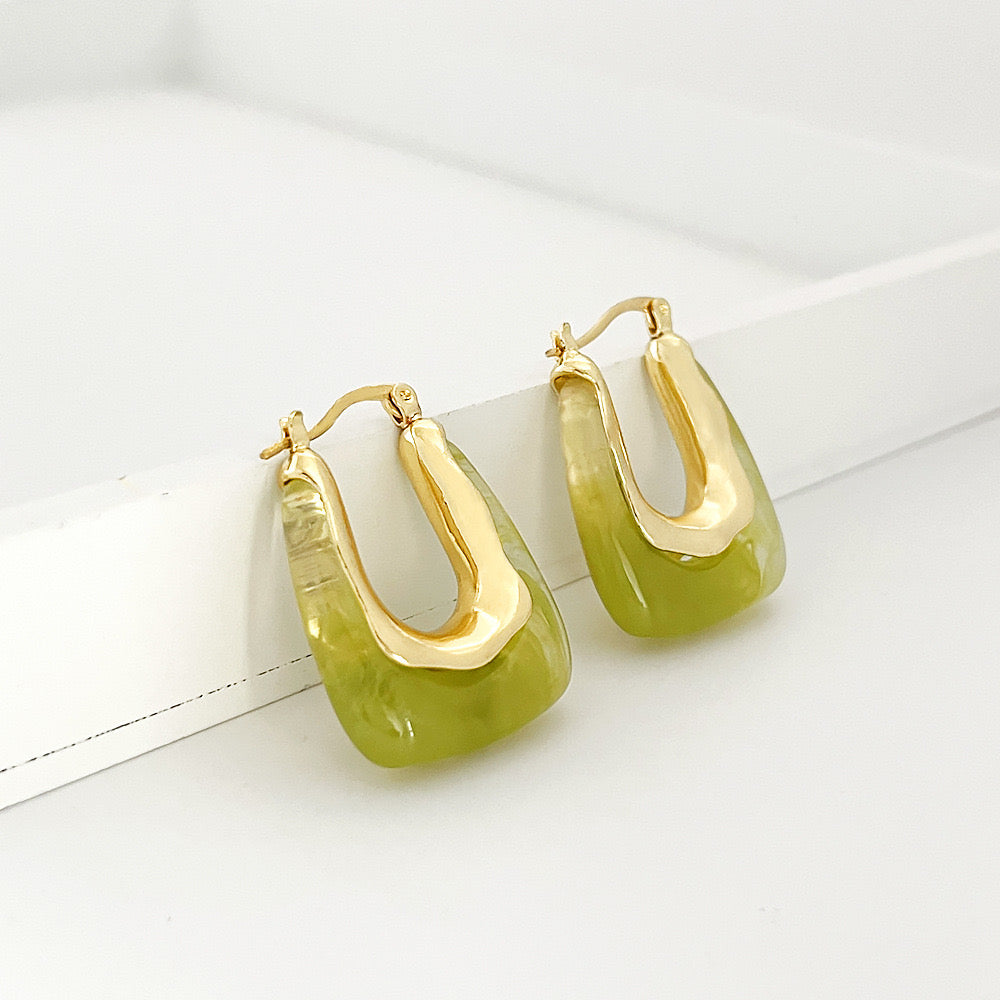 Green Agate Hoop Earrings