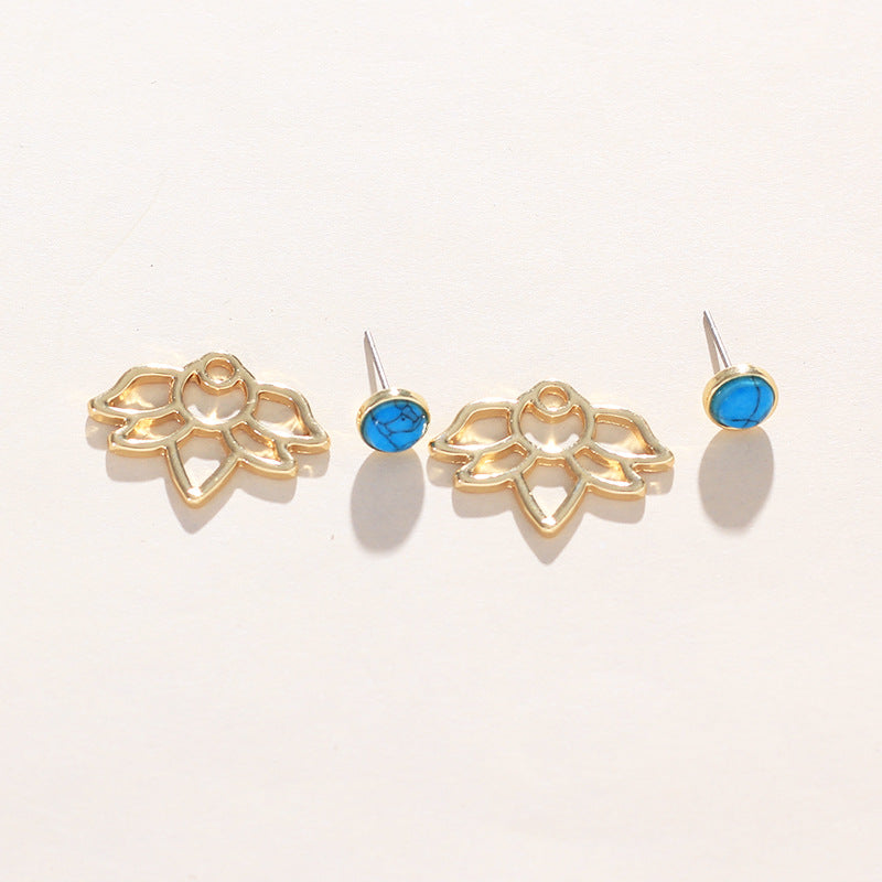 Turquoise and Gold Lotus Studs