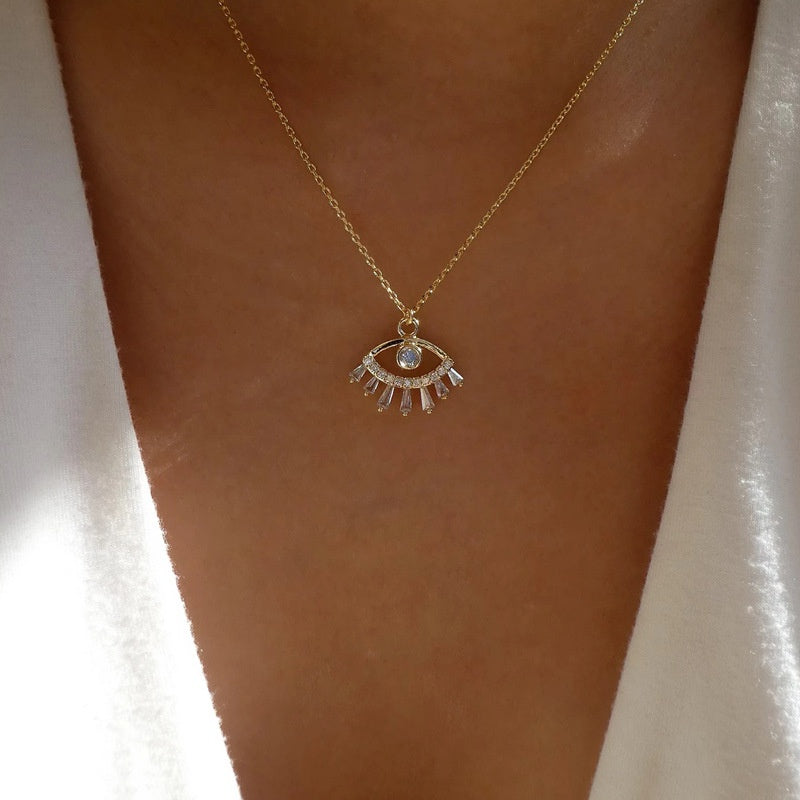 Evil Eye Zircon Pendant with Gold Chain