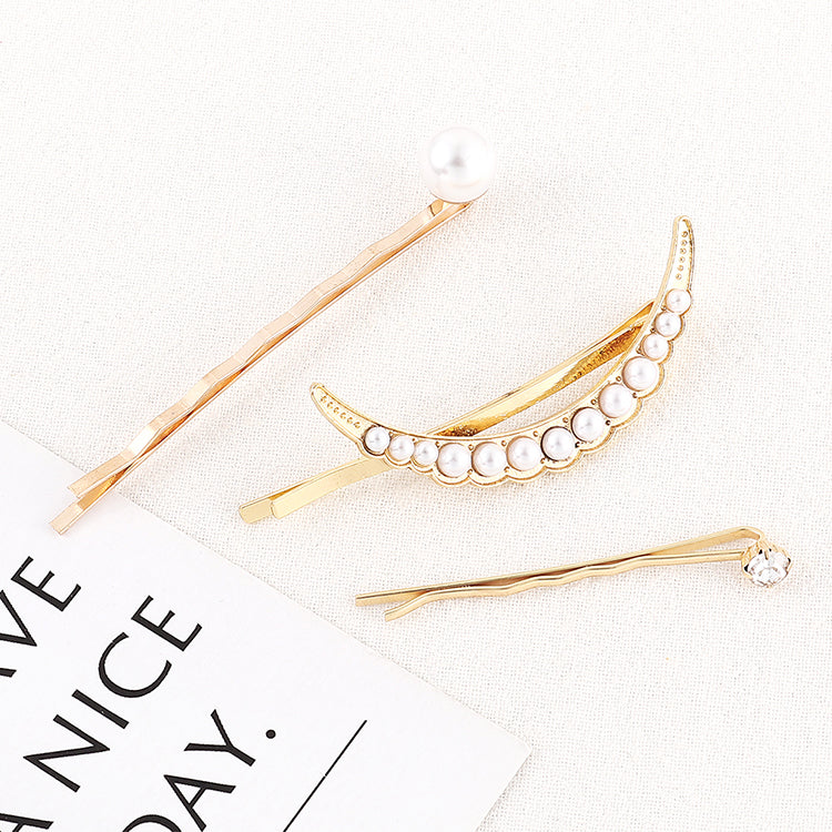 Pearl Inlaid Crescent Moon Hair Pin Set