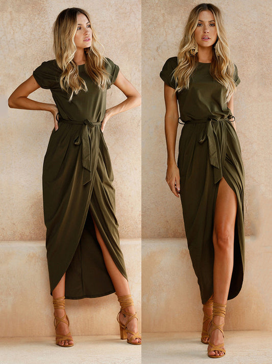 Olive Green Tulip Hem Maxi Dress