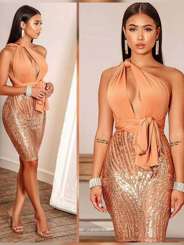 Rose Gold Sequin Backless Dress