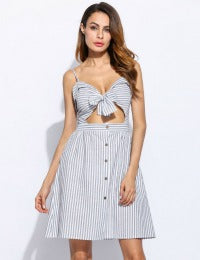 Havana Spaghetti Strap Cut-Out Striped Dress