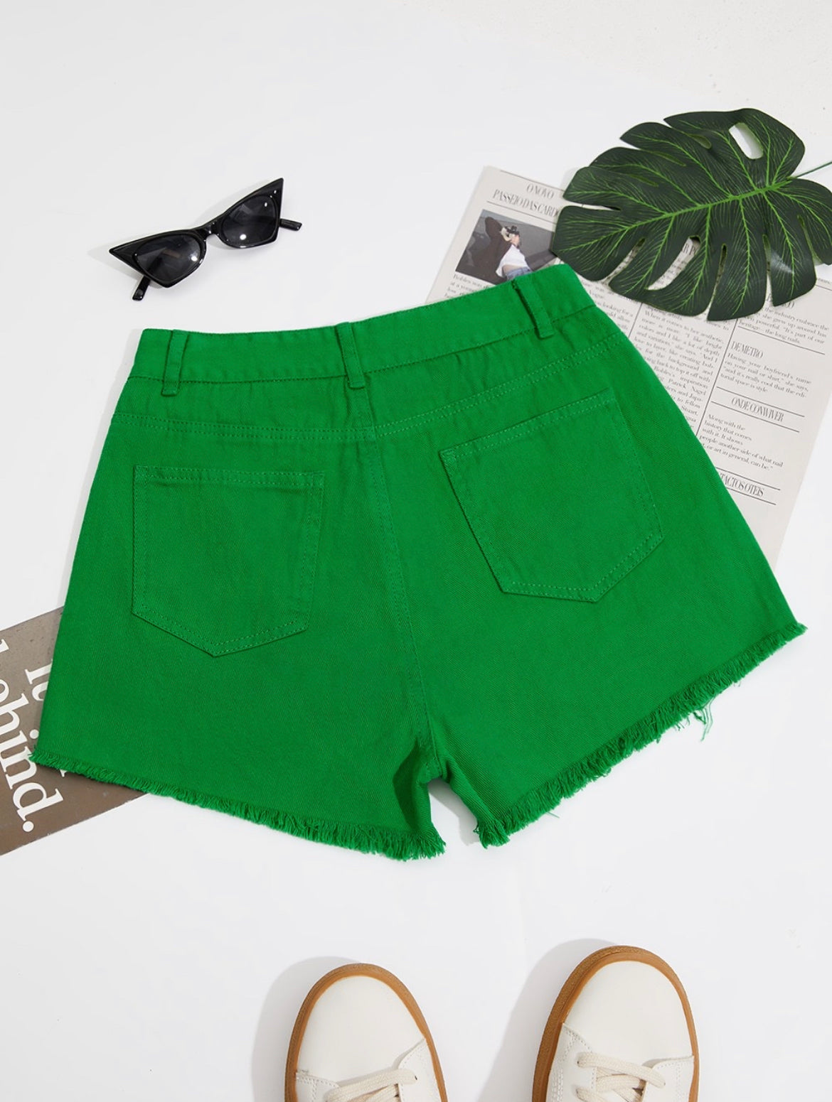 Green Ripped Shorts