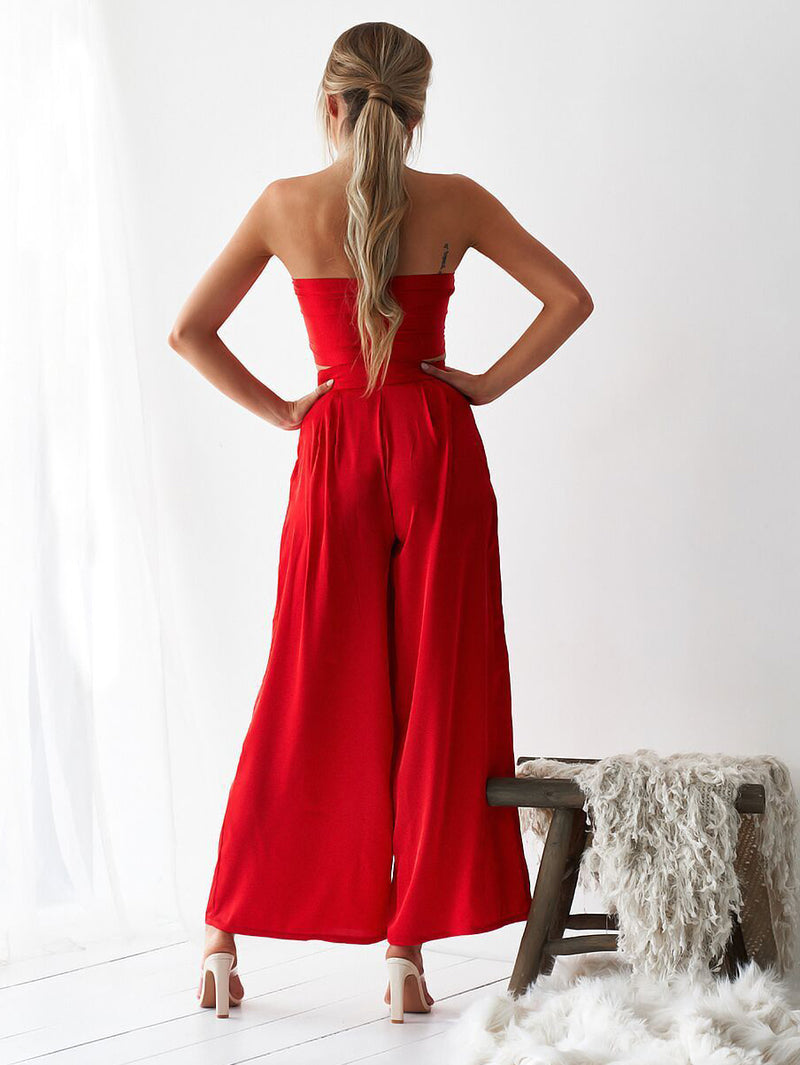 Red Bandeau Top Wide Leg Co-ord Set